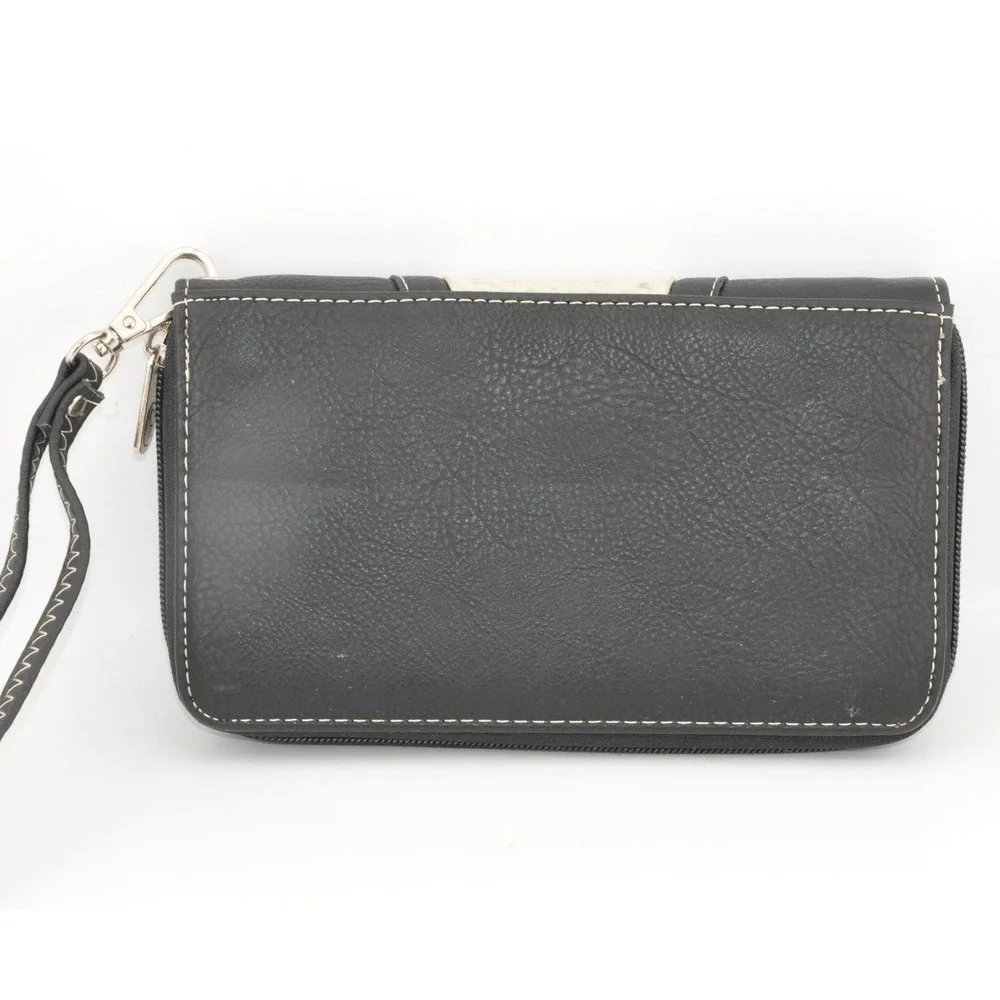 P&G Wristlet Wallet Black/Gray Excellent Studded Floral Embossed‎ Western